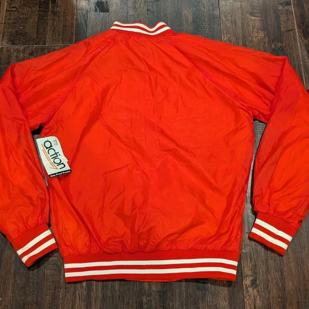 New Vintage 90s Action Snap Up Varsity Jacket Mens M Red Striped‎ Cuffs Lined